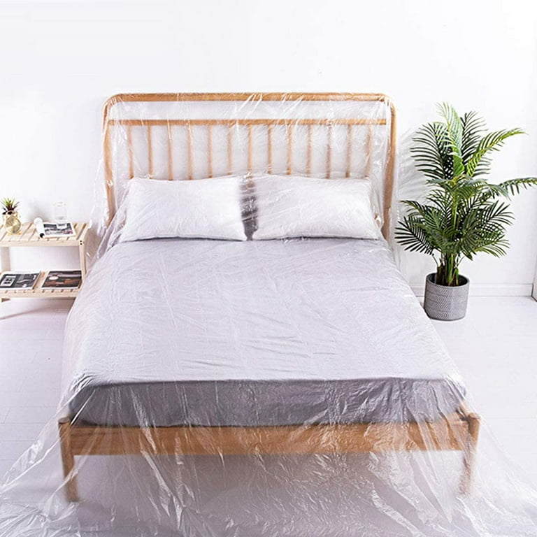 BUZIFU Plastic Dust Sheets 3m x 2m Heavy Duty Polythene Sheet Plastic Sofa Covers Large Protective Furniture Covers Waterproof Decorating Paint Cover