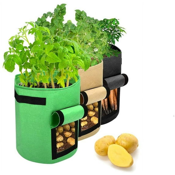BUZIFU Potato Grow Bags,3 Pack 7 Gallon Plant Growing Bags/Aeration Non-woven Fabric Pots Plant Bags w/Handles Garden Vegetable Growing Bags