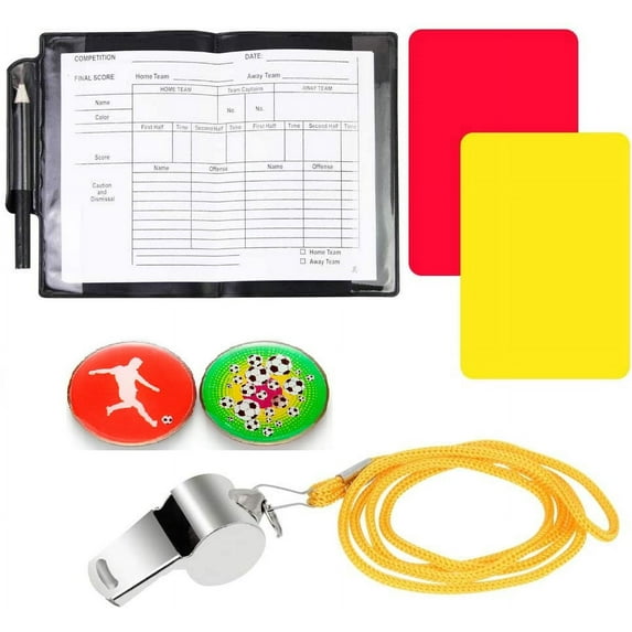 BUZIFU Referee Card Set Sports Referee Kit Red Card Yellow Card Sports Referee Equipment Metal Whistle with Lanyard Bulk Referee Notebook Football Toss Coin 5pcs Notebooks for Football Soccer