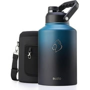 BUZIO 128oz One Gallon Insulated Large Stainless Steel Big Wide Mouth Water Jug Flask Water Bottle with Carrying Sleeve,Gradient Indigo Crush