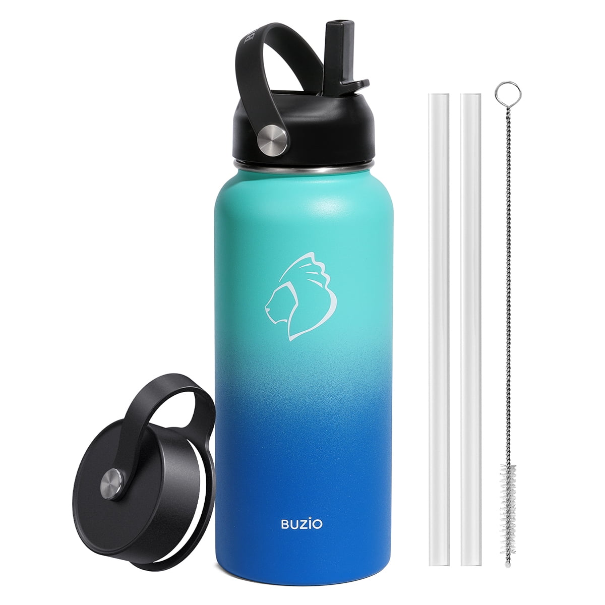 32oz Caribbean Blue Stainless Steel Insulated Water Bottle with Straw Lid