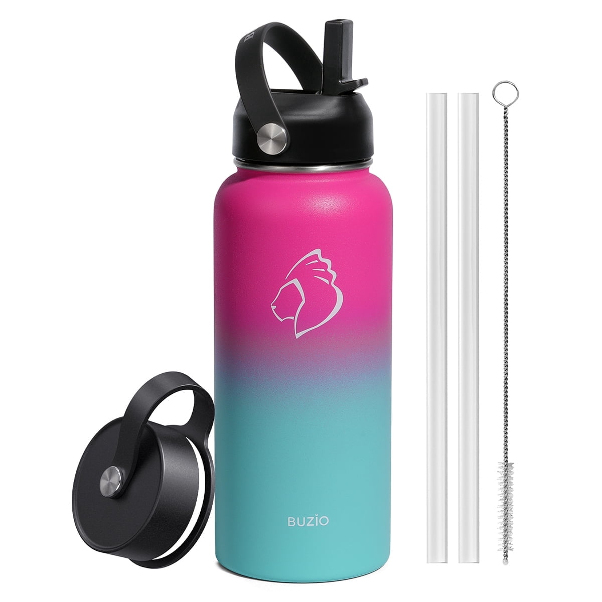 BUZIO 32 oz Insulated Stainless Steel Water Bottle, Straw Lid and Flex ...