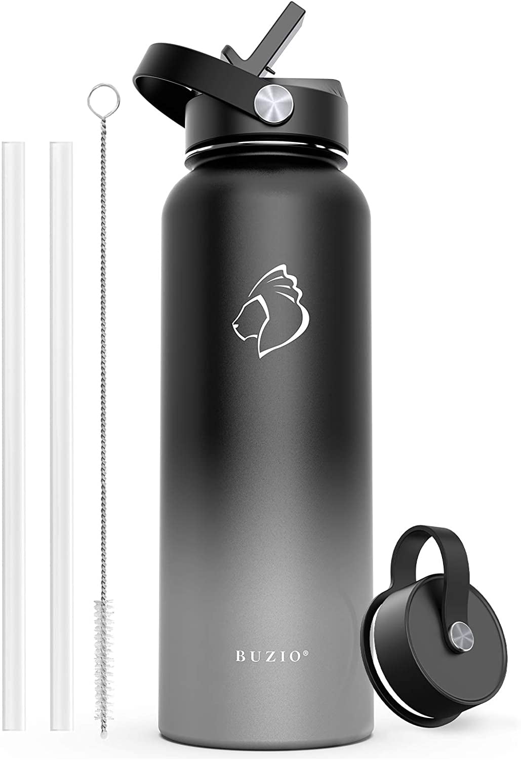 Buzio - Duet Series Insulated 32 oz Water Bottle with Straw Lid and Flex Lid - Gray