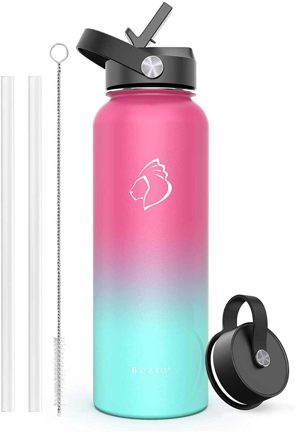Buzio Insulated Water Bottle 40 oz with Straw & 3 Lids, Stainless Steel  Water Bottle with Straw, 3 Lids Gym & Sport Water Bottles Water Flask for  Men