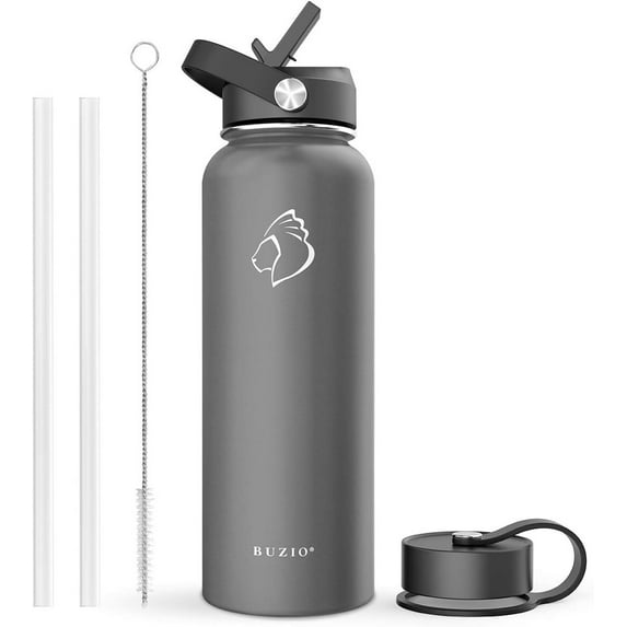 BUZIO 40 oz Insulated Water Bottle with Straw Lid and Flex Cap, Vacuum Stainless Steel Water Bottle Water Flask, Double Wall Travel Mug for Outdoor Sports Hiking Cycling Camping Running