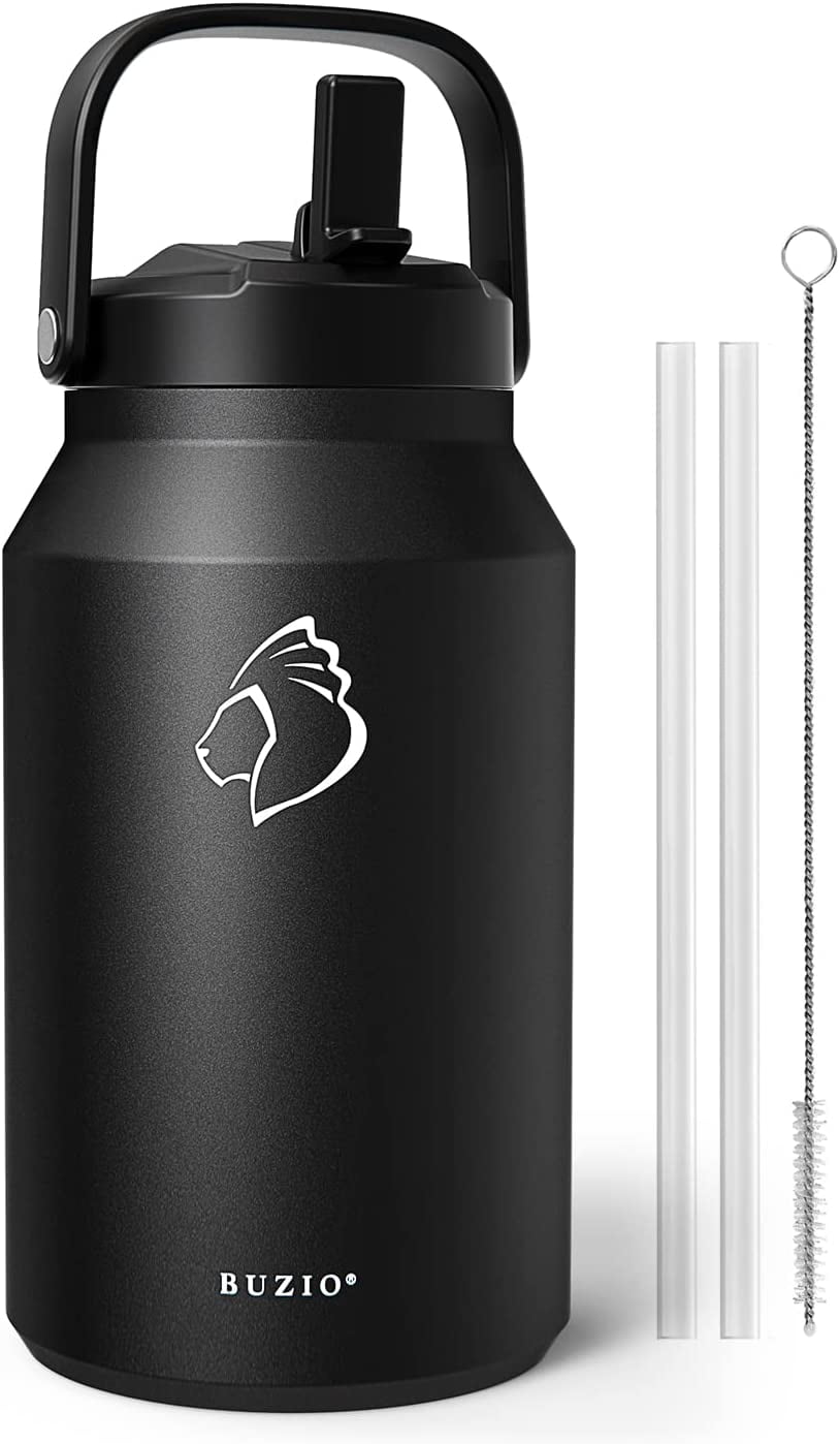 DayisTools 64 oz Insulated Water Bottle with Straw & 4 Lids, Half Gallon Large Metal Reusable Water Bottles, Big BPA Free Stainless Steel Vacuum