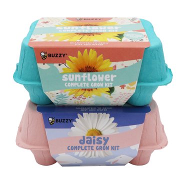 Buzzy Seeds Daisy and Sunflower Egg Carton Kids Plant Growing Kit