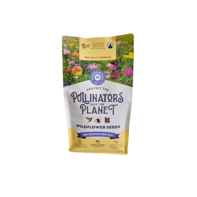 BUZZY Wildflower Pollinator Seed Mix (1lb Bag), 18 Pollinator-Friendly Varieties, Protect The Pollinators \u0026 Save The Planet, Coneflower, Sunflower, Calendula, Cosmos, \u0026 More, Growth Guaranteed