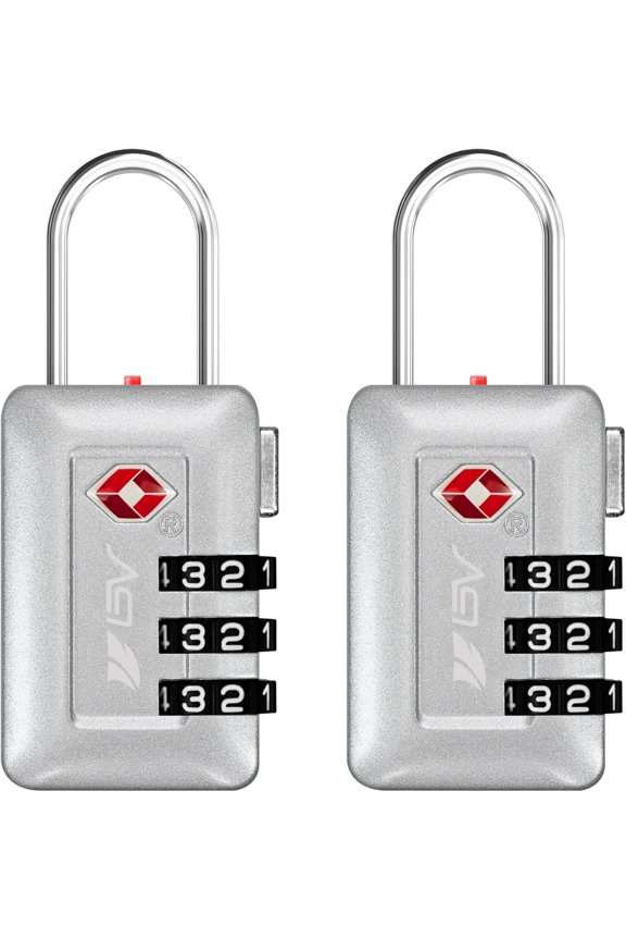 TSA Accepted 3-Digit Combination Travel Lock for Luggage, Gym Locker, Toolbox, Cabinets & More – Silver, 2 Pack