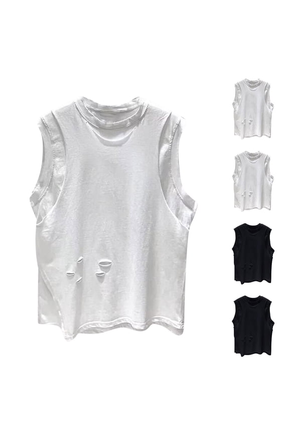 BV0FAR Men's Cotton Tank Tops Summer Sleeveless Ripped Tanks Moisture Wicking Breathable A-Shirt Solid Color Destroyed Sports Undershirts Gym Workout Top Black XL