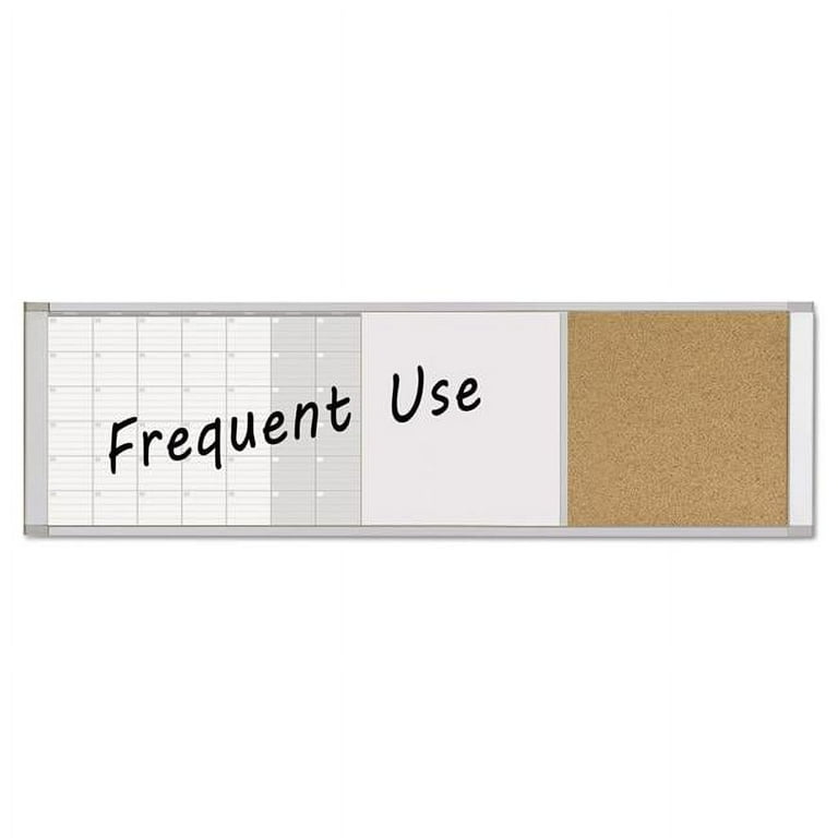 Magnetic Calendar Combo Board, 48 x 18, White Surface, Aluminum Frame
