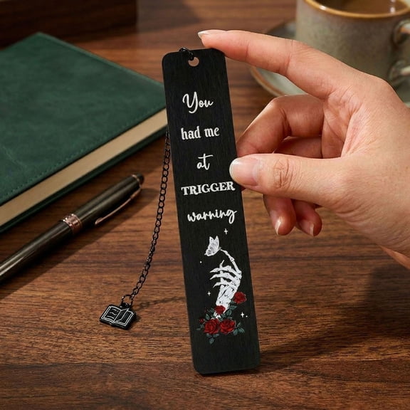 BVCL Gothic Skeleton Rose Chain Bookmark Metal Dark Aesthetic Reading For Books And Journals