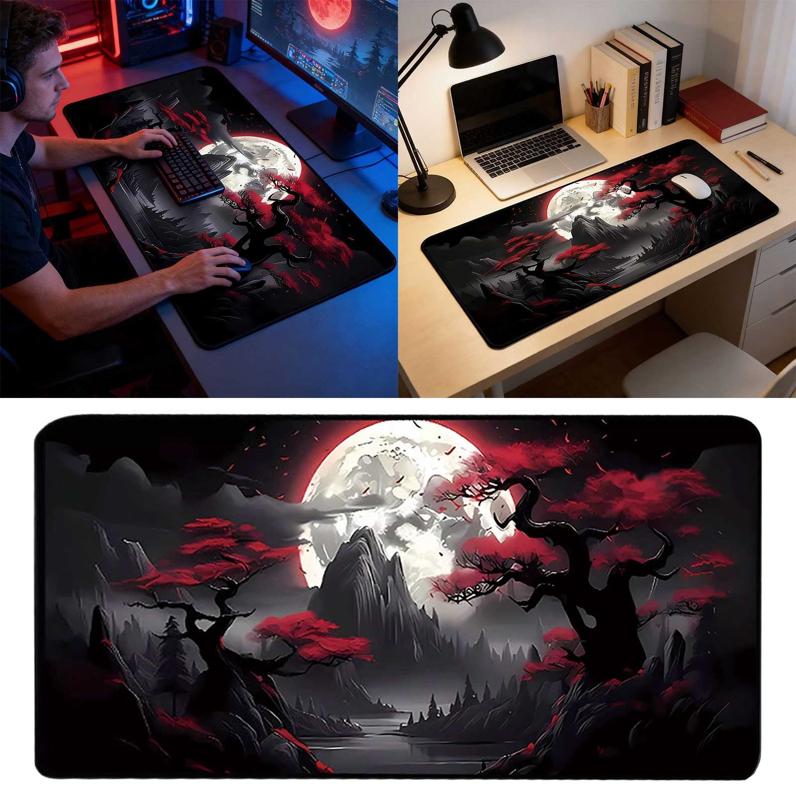 BVCL Large Pad Desk Mat With Leaf Print For Home Gaming And Study 300x800mm Rubber Keyboard Pad Home & Pad Nice Edge Thick Desk Mat Laptop Slip