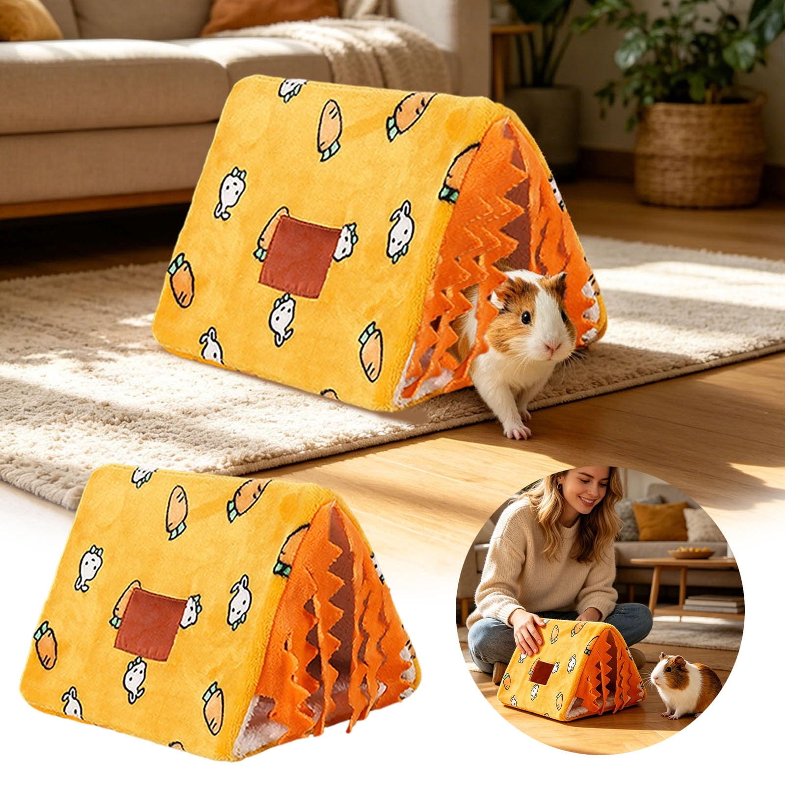 BVCL Pig Tunnel Bed With Curtain Flannel Hidden Washable Rabbit Hiding Place Bedroom Hamster Hedgehog Living Room
