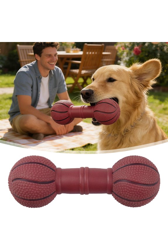 Squeaky Chew Vinyl Barbell Shape Teething Interactive For Puppies And