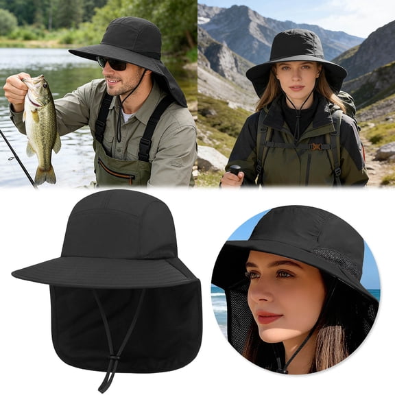 BVCL Wide Brim Hat With Neck & Adjustable Headband Wide Bill Cap With Neck Shade For Hiking