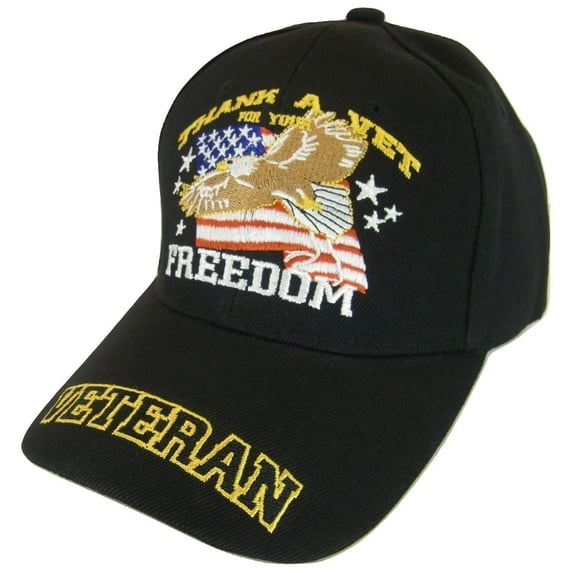 BVE Sports Novelties USA Flag Men's Patriotic Thank a Veteran for Your Freedom Baseball Cap (Black)