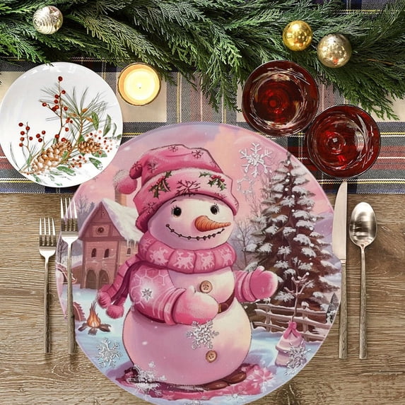 BVEBJDX 1PC Christmas Xmas Round Placemats Table Mats for Party Home Kitchen Dining Table ...