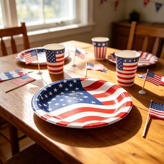 BVEBJDX 24pcs Independence Day Party Tableware For 24 Guests Summer Holiday 4th Of July Memorial Day Party Supply Paper Plates And Cups