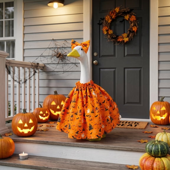 BVEBJDX Halloween Pumpkin Ghost Print Drawstring Dress Porch Gooses Costumes Set Outdoor Holiday Gooses Decor Outfit