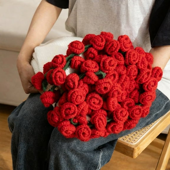 BVEBJDX Rose Crochet Flowers Bouquet Blanket Handmade Romantic Crochet Rose Knitted Flower Throw Blankets for Women Birthday Christmas Housewarming Gifts Home Decor DIY 23.62×23.62×1.18in