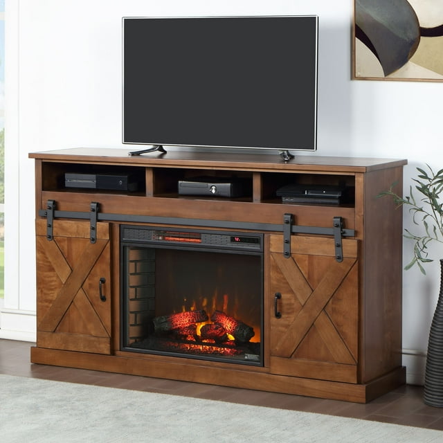 BVH Farmhouse Fireplace TV Stand for 55 inch TV, Electric Fireplace