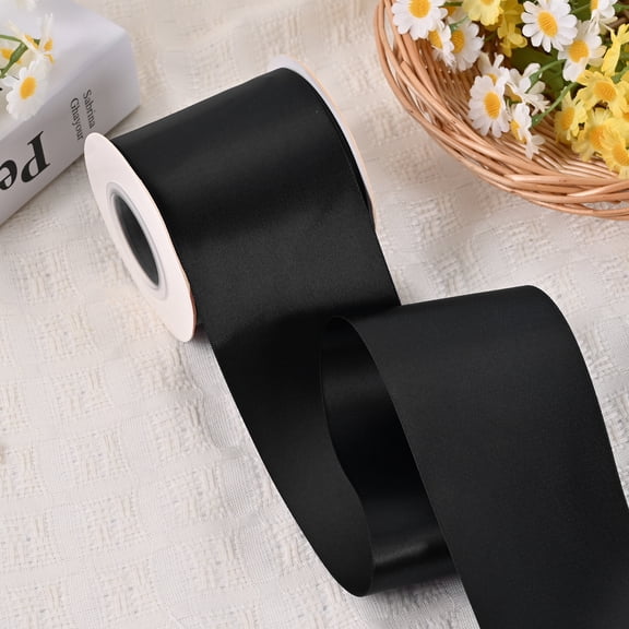 BVIEAKD Black Double Face Satin Ribbon 3 Inch x 15 Yards Luxury Ribbon for Wedding Bouquets, Chair Bows, Table Decor, Gift Wrapping & DIY Crafts