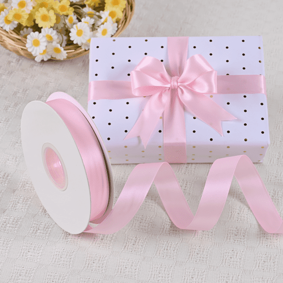 BVIEAKD Double Face Pearl Pink Satin Ribbon 7/8 Inch x 50 Yards for Gift Wrapping,Wedding,Crafts,Flower Bouquets,Party,Sewing and More