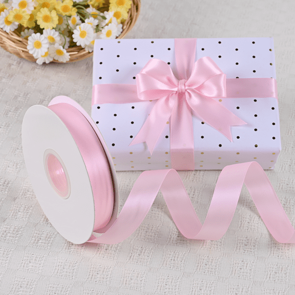 BVIEAKD Double Face Pearl Pink Satin Ribbon 7/8 Inch x 50 Yards for Gift Wrapping,Wedding,Crafts,Flower Bouquets,Party,Sewing and More