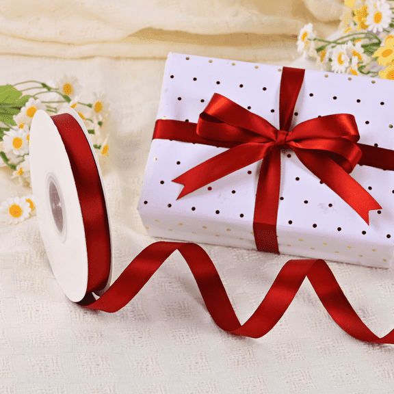 Double Face Satin Ribbon Red 5/8 Inch x 50 Yards ,BVIEAKD,for Gift Wrapping, Wedding, Party, DIY Crafts, Bow Making & Floral Arrangements