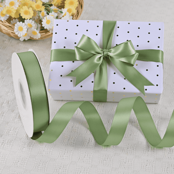BVIEAKD Double Face Spring Moss Satin Ribbon 7/8 Inch x 50 Yards for Gift Wrapping,Wedding,Crafts,Flower Bouquets,Party,Sewing and More