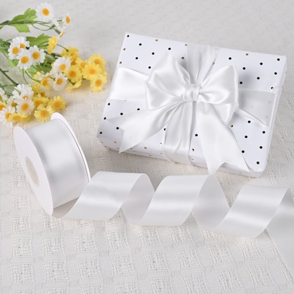 BVIEAKD Double Face White Satin Ribbon 1-1/2 Inch x 50 Yards, Gift Wrapping, Christmas, Valentine, Wedding & Crafts