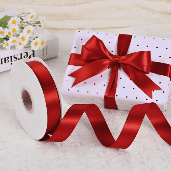 BVIEAKD Red Double Face Satin Ribbon 1 Inch 50 Yards, for Gift Wrapping, Wedding, Crafts & Bows