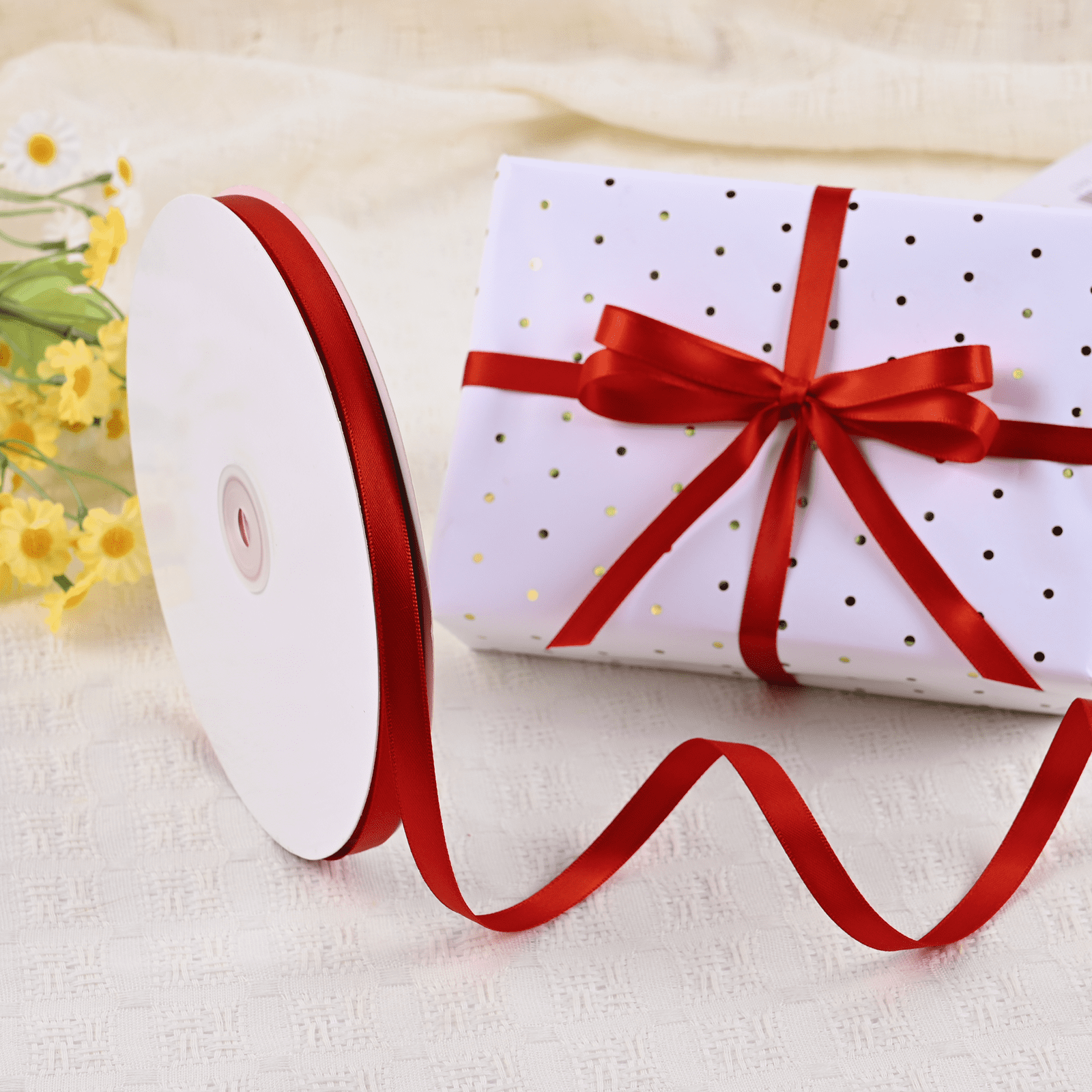 BVIEAKD Red Double Face Satin Ribbon 3/8