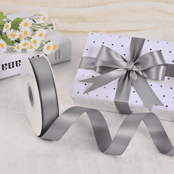 BVIEAKD Silver Double Face Satin Ribbon 1 Inch 50 Yards, for Gift Wrapping, Wedding, Crafts & Bows