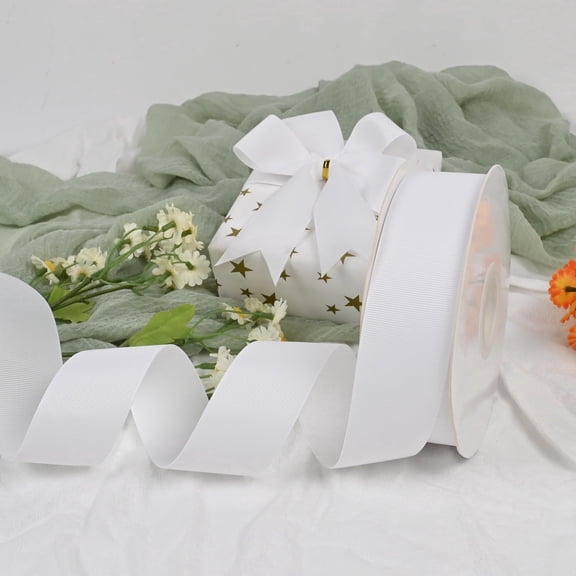 BVIEAKD White Grosgrain Ribbon, 1-1/2 Inch x 50 Yards Fabric Ribbon for Crafts, Gift Wrapping, Hair Accessories, Wedding Decor, Sewing & Bow Making