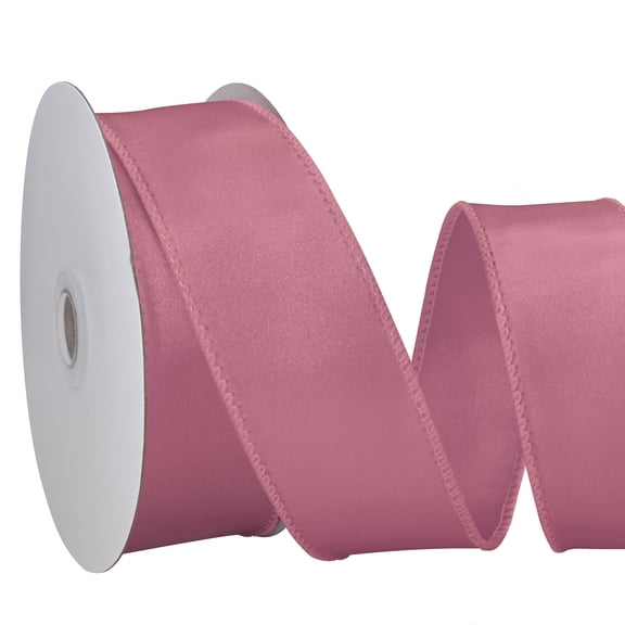 BVIEAKD Fosy Mauve Double Faced Satin Wired Ribbon - 1.4 Inch x 10 Yards, Wired Edge Fabric Ribbon for Gift Wrapping, Christmas, Wedding, Birthday, DIY Craft Home Decor