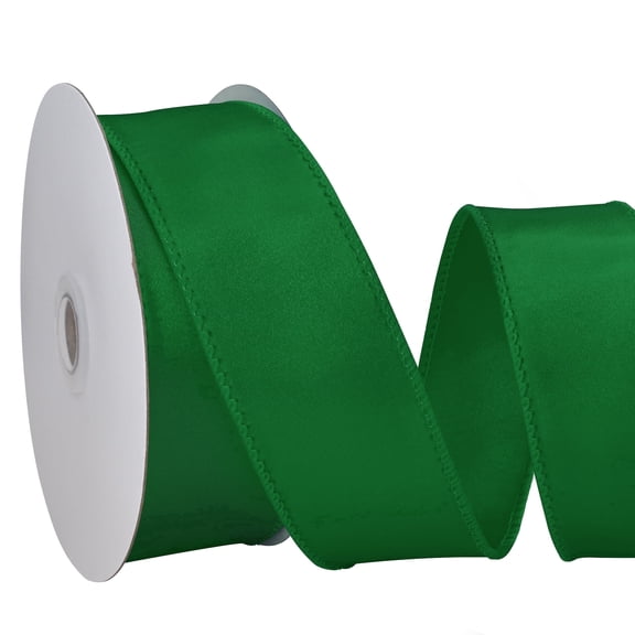 BVIEAKD Green Double Faced Satin Wired Ribbon - 1.5 Inch x 10 Yards, Wired Edge Fabric Ribbon for Gift Wrapping, Christmas, Wedding, Birthday, DIY Craft Home Decor