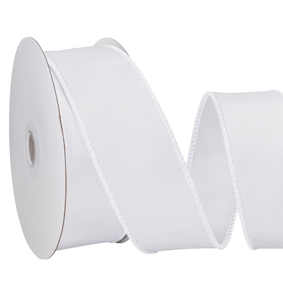 BVIEAKD White Double Faced Satin Wired Ribbon - 1.5 Inch x 10 Yards, Wired Edge Fabric Ribbon for Gift Wrapping, Christmas, Wedding, Birthday, DIY Craft Home Decor