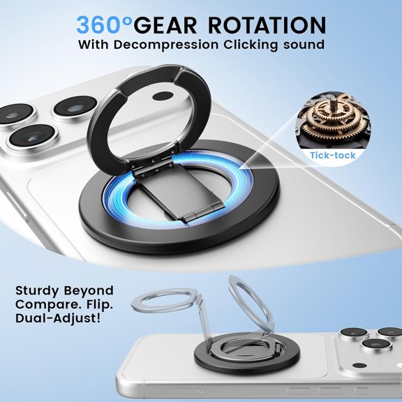 BVIUFI-Double Sided Magnetic Kickstand,360Rotation Cell Phone Grip Stand Finger Ring for iPhone 17 Pro Max 16 15 14 13 12 MagSafe Accessories,Fit Magnetic Car Mount, Black