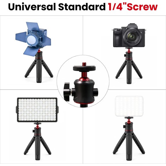 BVIUFI-Extendable Photography Light Stand, 5.9-10.23in Height Adjustable Aluminum Camera Tripod, Portable Selfie Stick, Desktop Video Stand with 1/4 Screw for DSLR Cameras, Webcam Phone Holder, Vide