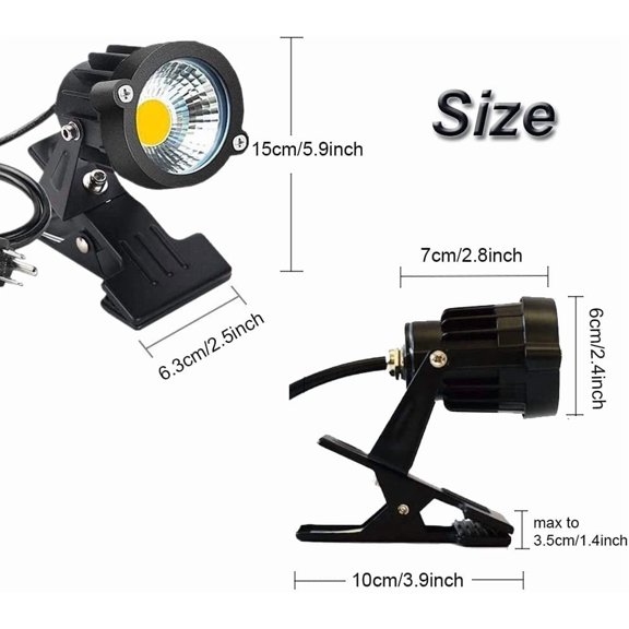 BVIUFI-Outdoor 1pc 5W COB LED Clip on Light, IP65 Waterproof Adjustable Desk Stand COB Spotlights with Clip and US Plug for Flag Coffee Shop (Warm White)