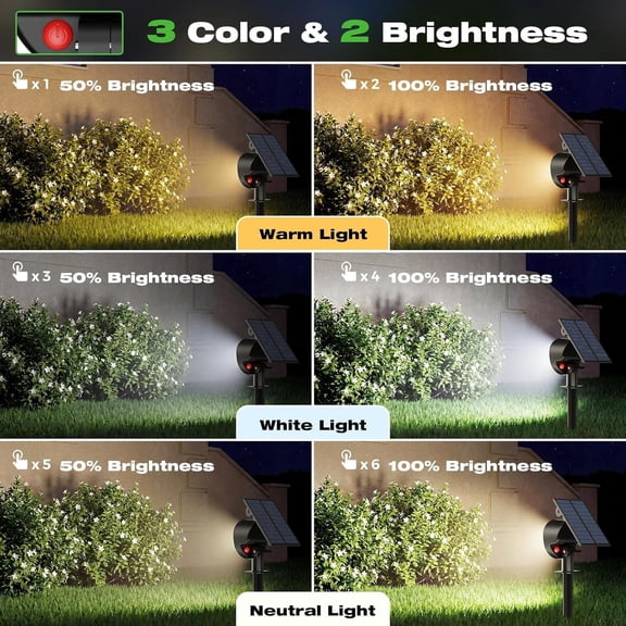 BVIUFI-Solar Spot Lights Outdoor Waterproof, 3 CCT Landscape Spotlights