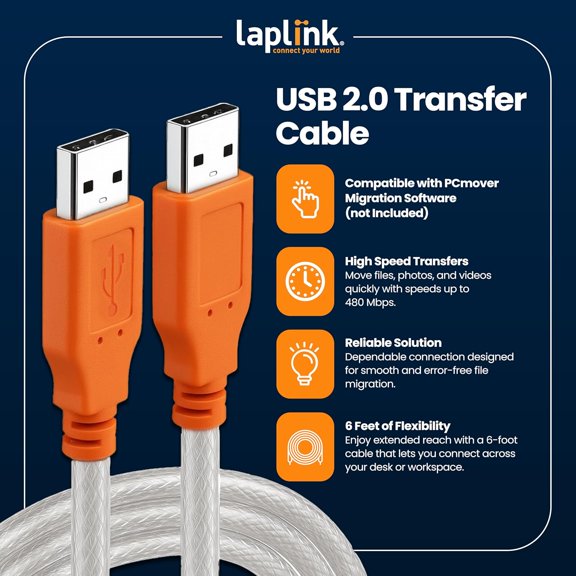 BVIUFI-- USB 2.0 High Speed Transfer Cable - USB Data Transfer Cable PC to PC - Compatible with PCmover Migration Software (not Included) - High-Speed Data Transfers up to 480 Mbps - 6 ft
