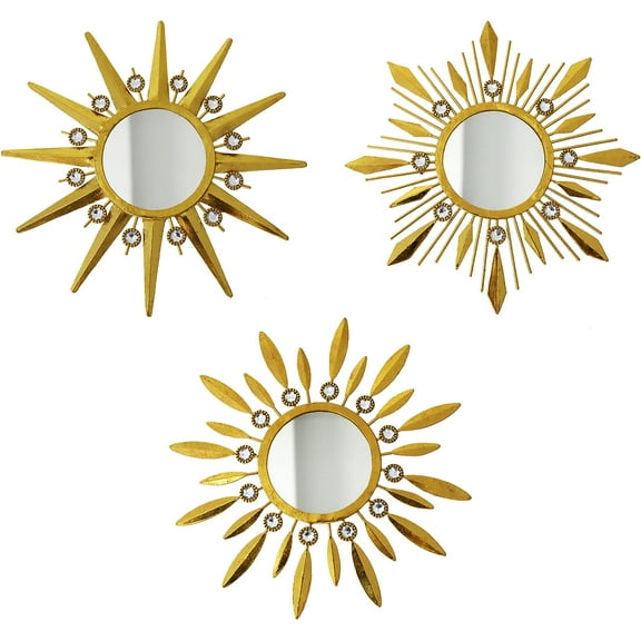 BVLFOOK  Champagne Gold Round Mirrors for Wall Pack of 3 - | Decorative Mirrors for Wall Decor& Vintage Room Decor | Sunburst Circle Mirrors Modern Gifts for Women & Moms | Decorative Mirrors