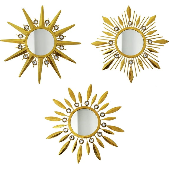 BVLFOOK Champagne Gold Round Mirrors for Wall Pack of 3 - | Decorative Mirrors for Wall Decor& Vintage Room Decor | Sunburst Circle Mirrors Modern Gifts for Women & Moms | Decorative Mirrors