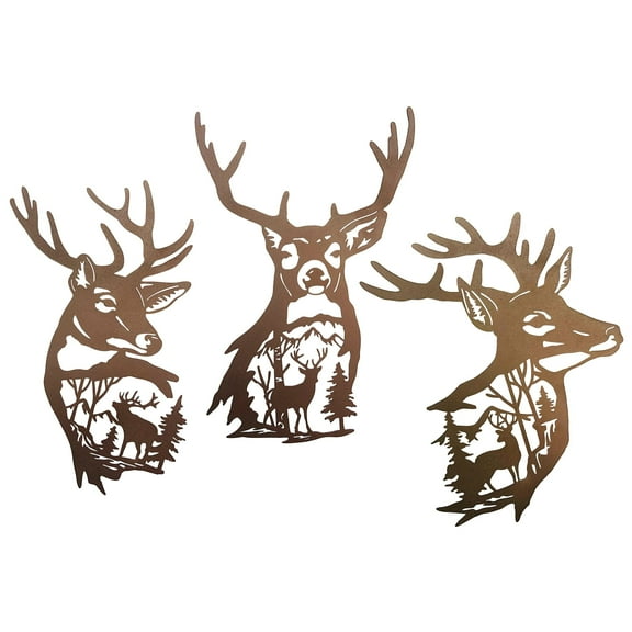 BVLFOOK Metal Deer Hill Rustic Wall Sculptures 3 Count