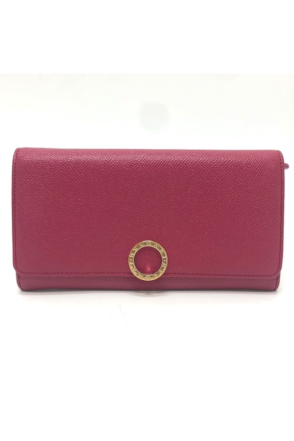 Pre-Owned BVLGARI 283546 Logo Clip Bifold Flap Long Wallet Leather Women's Red