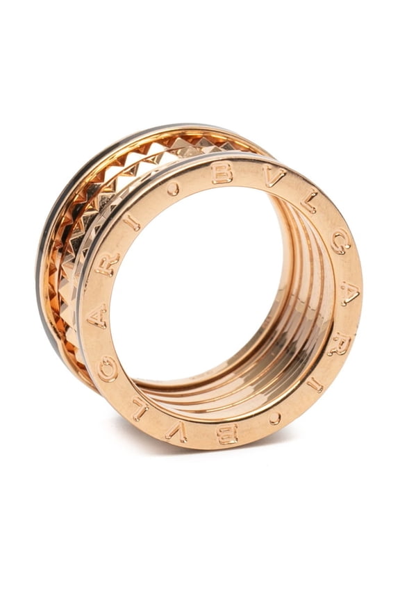 Pre-Owned BVLGARI B.zero1 Rock 4-Band Ring #60 in Gold, Black, 18K PG, Pink and Ceramic for Men