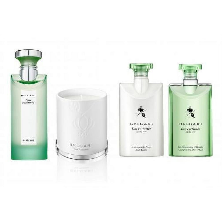 BVLGARI EAU PARFUMEE AU THE VERT 4 PCS SET: 2.5 EDC SP and 2.5 SHAMPOO and  SHOWER GEL and 2.5 BODY LOTION and 8.1 SCENTED CANDLE 